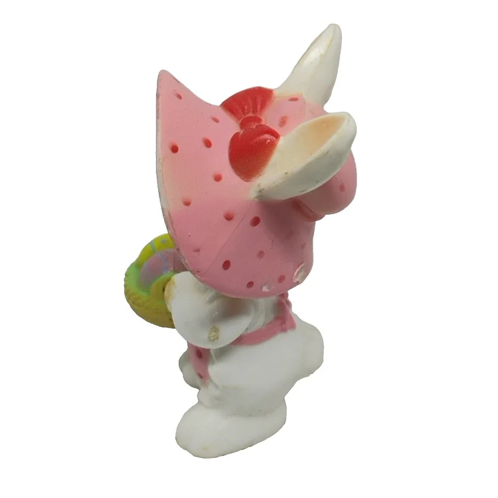 Easter Bunny Rabbit Girl Mini Figure Basket Eggs Pink Bonnet Spring Decor FLAWED